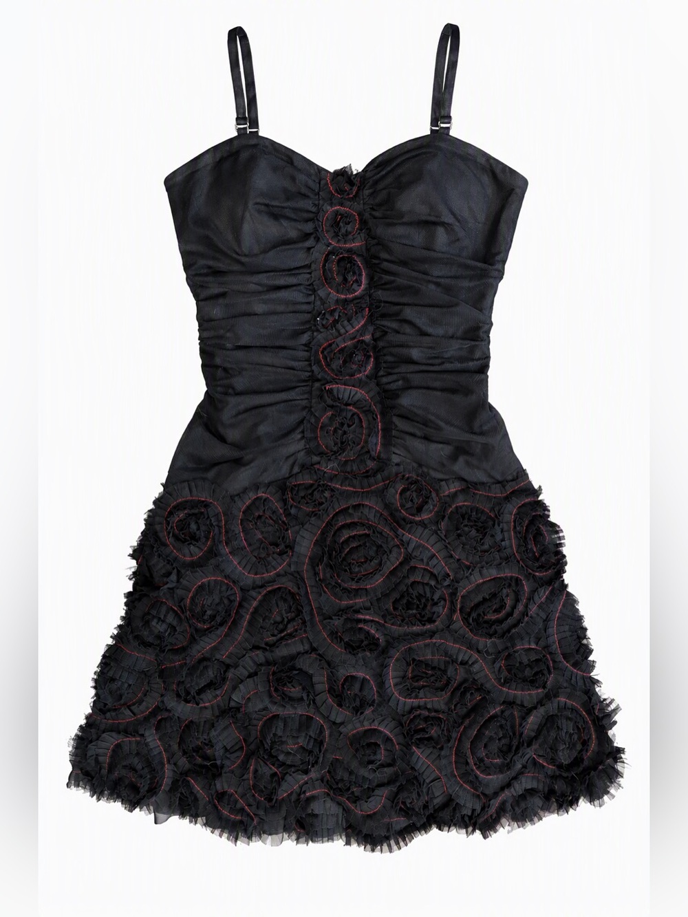BCBGMAXAZRIA Black Ruched Rosette Mini Dress Y2K Party Size 2